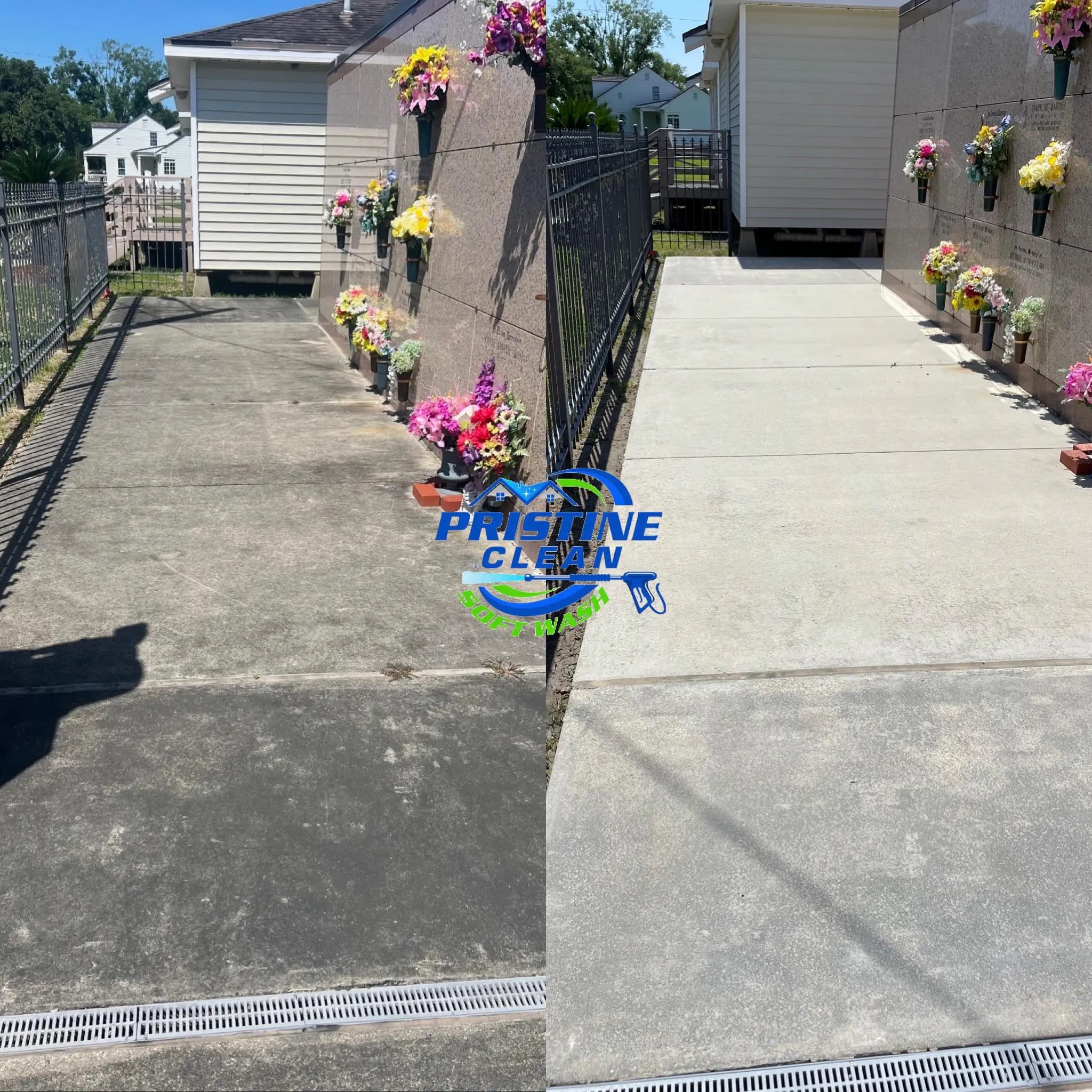 Before and after of concrete cleaning