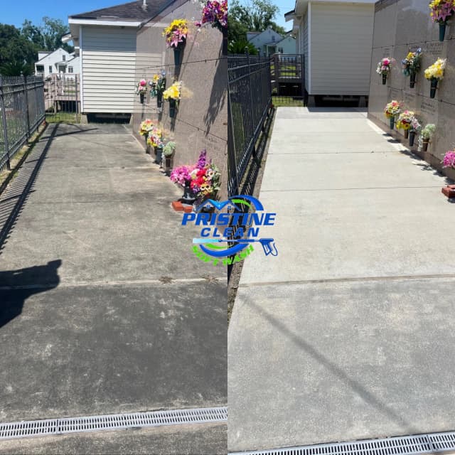 Concrete surface before and after cleaning