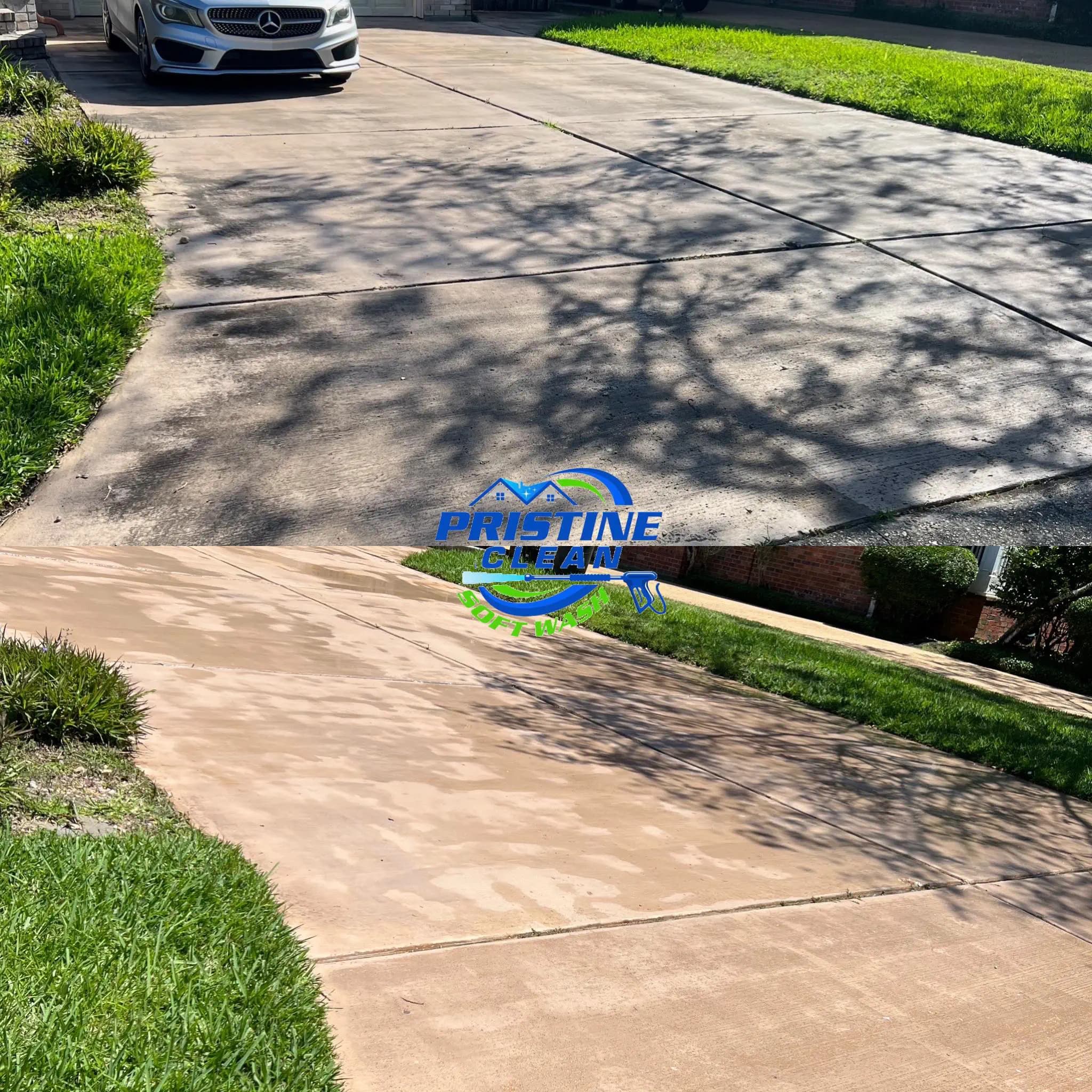 Before and after of driveway cleaning