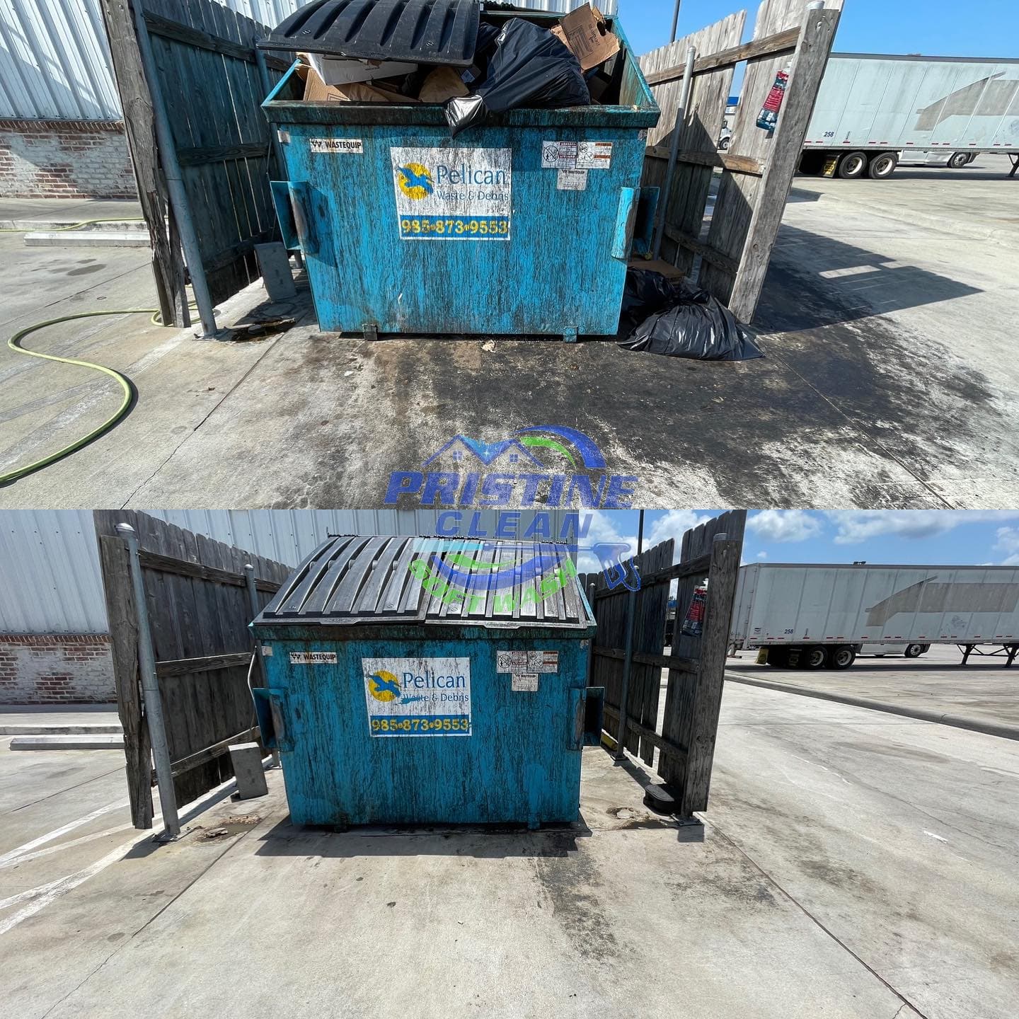 Before and after of dumpster cleaning