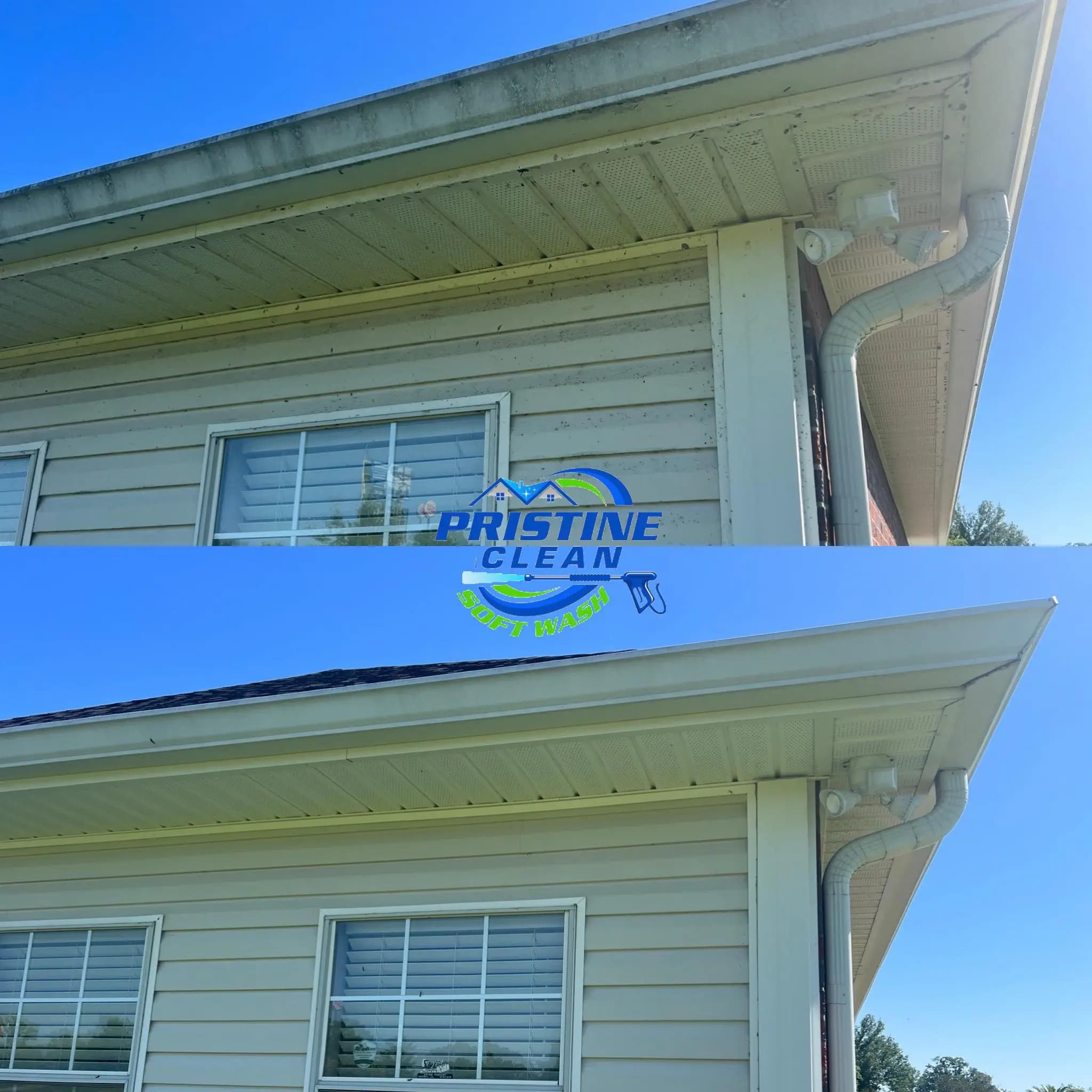 Before and after of gutter cleaning