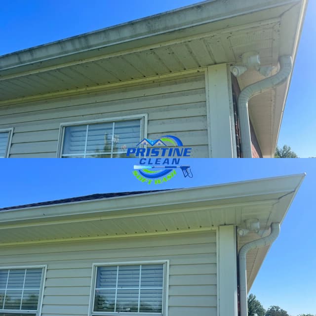 Another gutter before and after cleaning