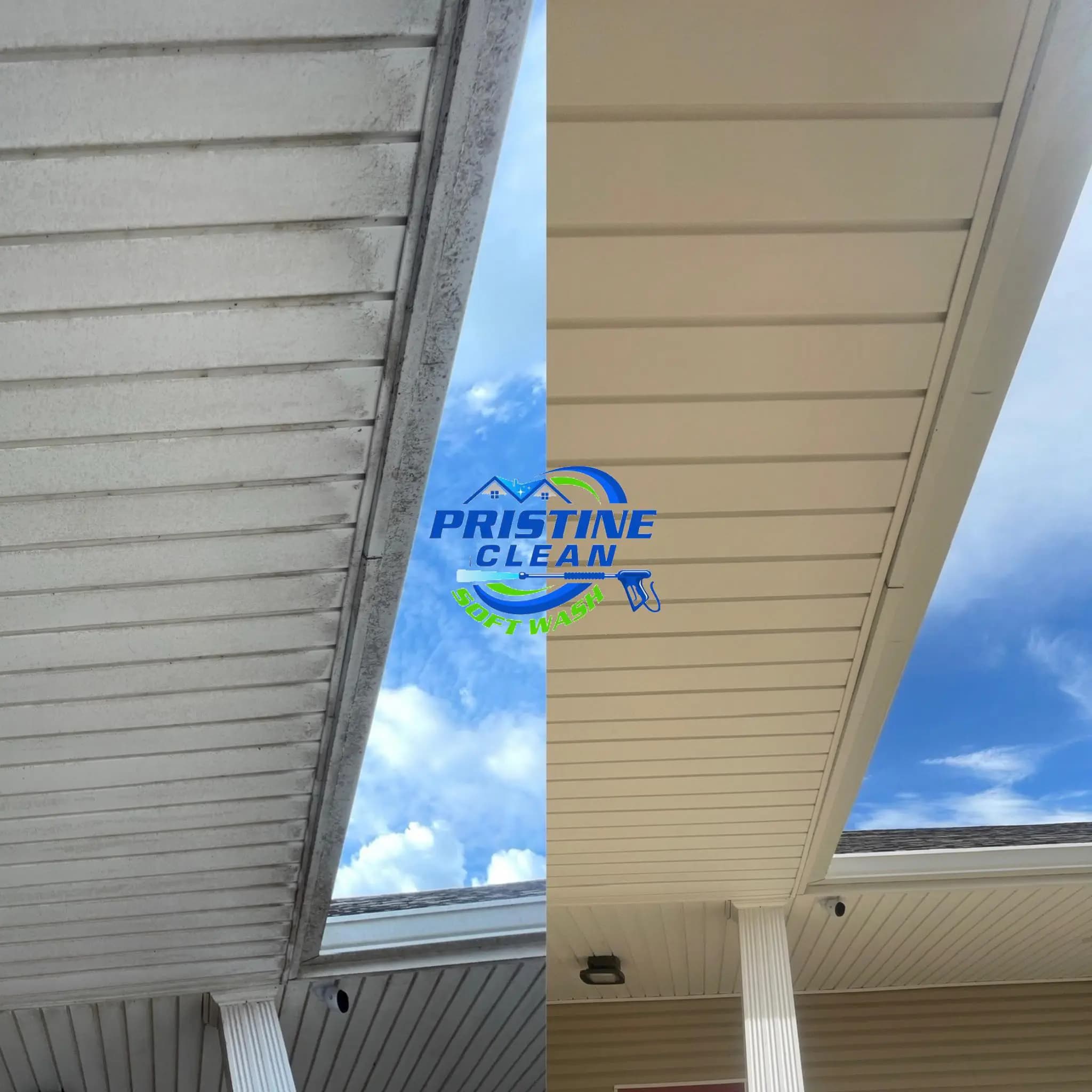 Before and after of gutter cleaning