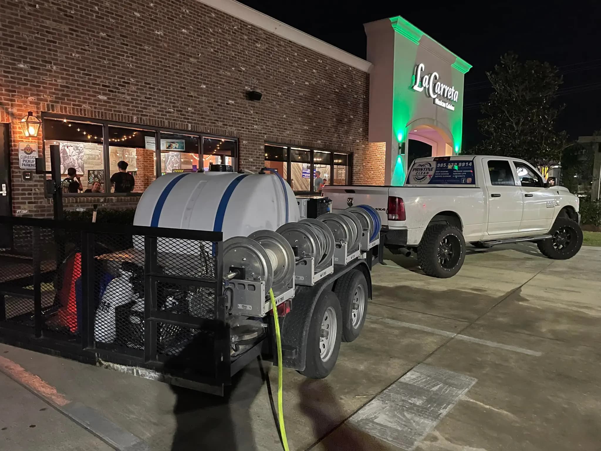 Pressure washing in action