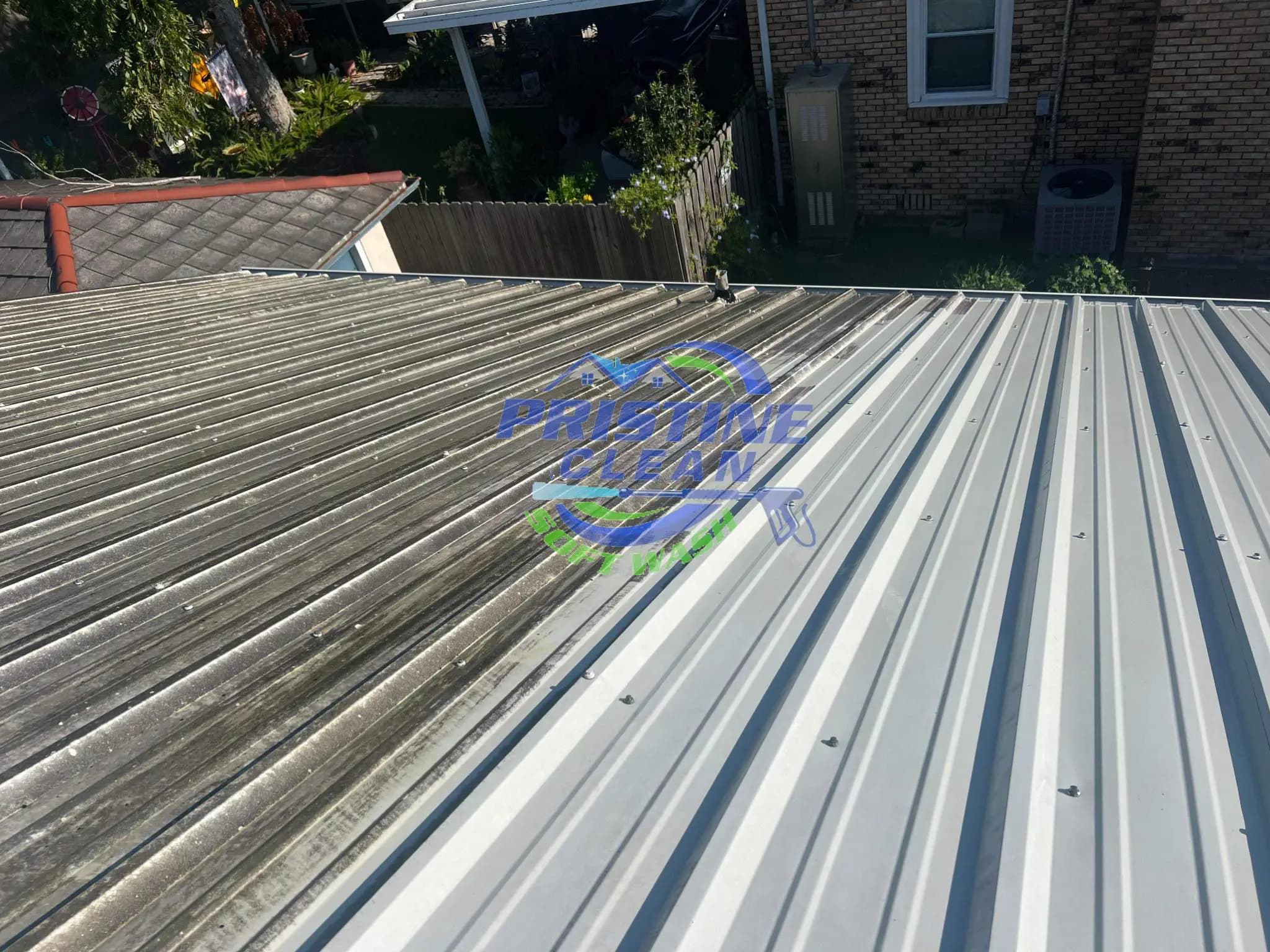 Half cleaned roof comparison