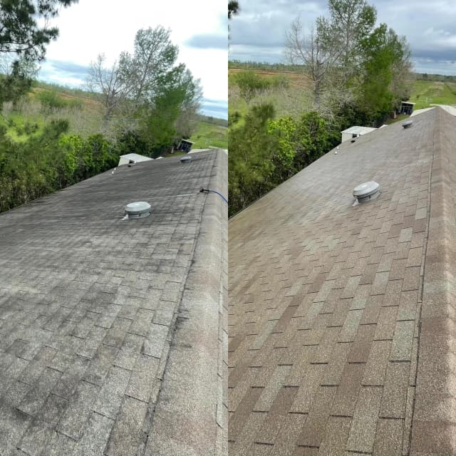 Another roof before and after cleaning comparison