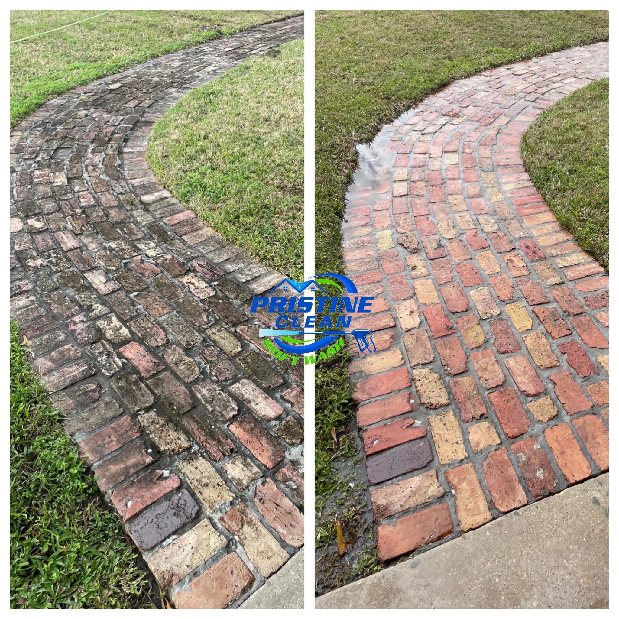 Before and after of sidewalk cleaning