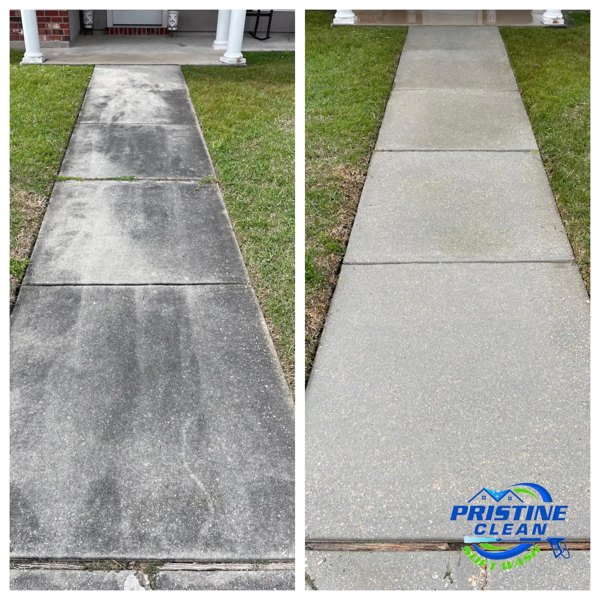 Before and after of sidewalk cleaning