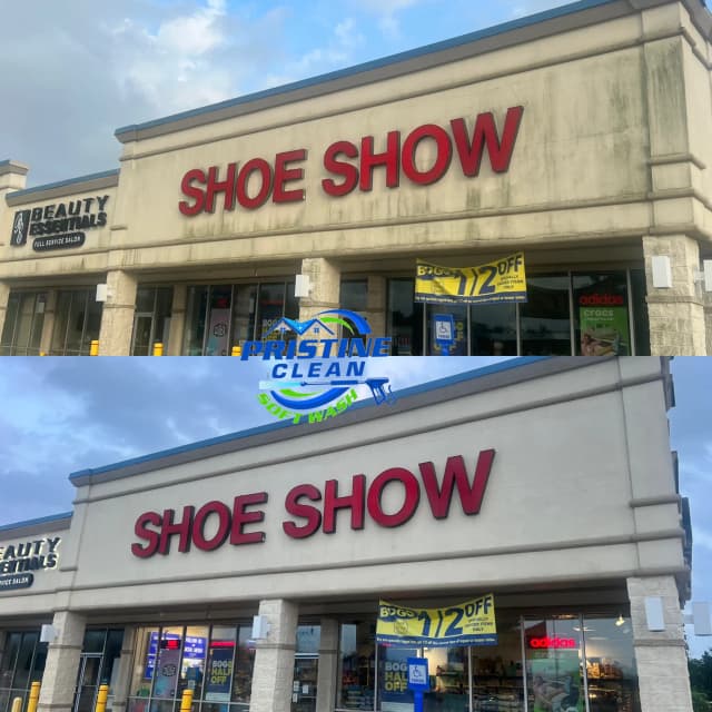 Storefront before and after cleaning